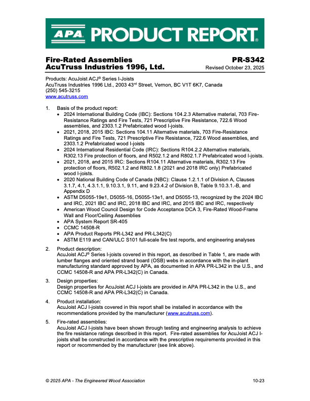 APA Fire Rated Assemblies PR-S342