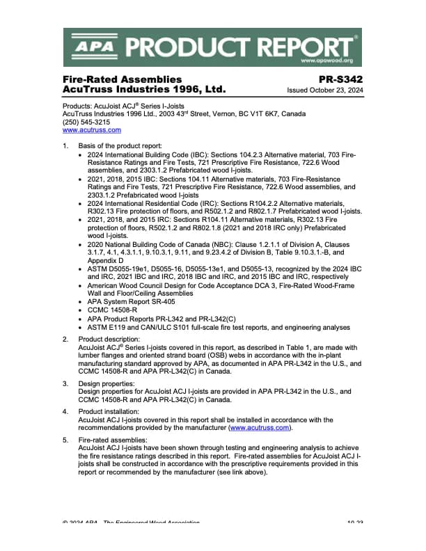 APA Fire Rated Assemblies PR-S342