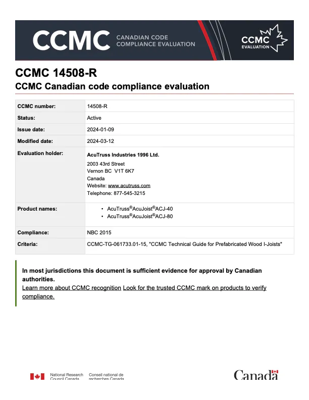 CCMC Evaluation Report – 14508-R