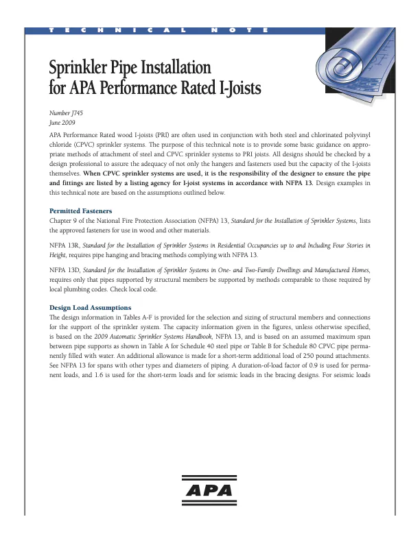 Sprinkler Pipe Installation – I-Joists (J745)
