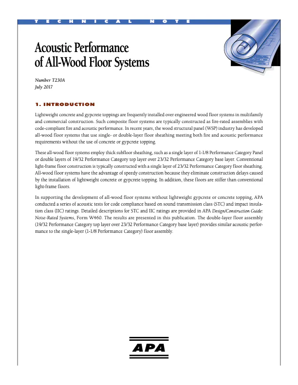 Acoustic Performance of All-Wood Floor Systems (T230)