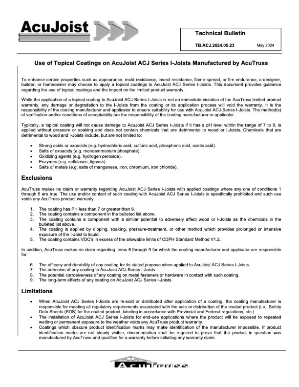 Technical Bulletin – Topical Coatings (May 2024)